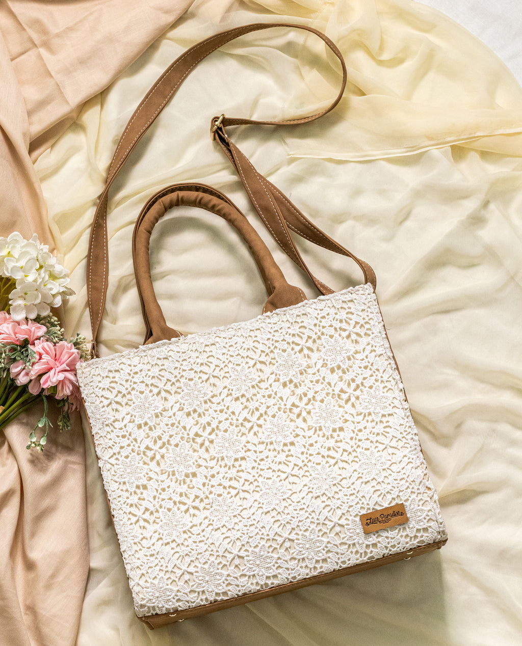 White Lacey Box Tote Bag