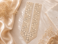 Cream Embroidered V-Neck Lace Patch with Sequin Work