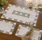 White Floral Lace Embroidered Table Mat & Placemat Set (7-Piece Set) (1 Large Center Table Mat + 6 Small Placemats)