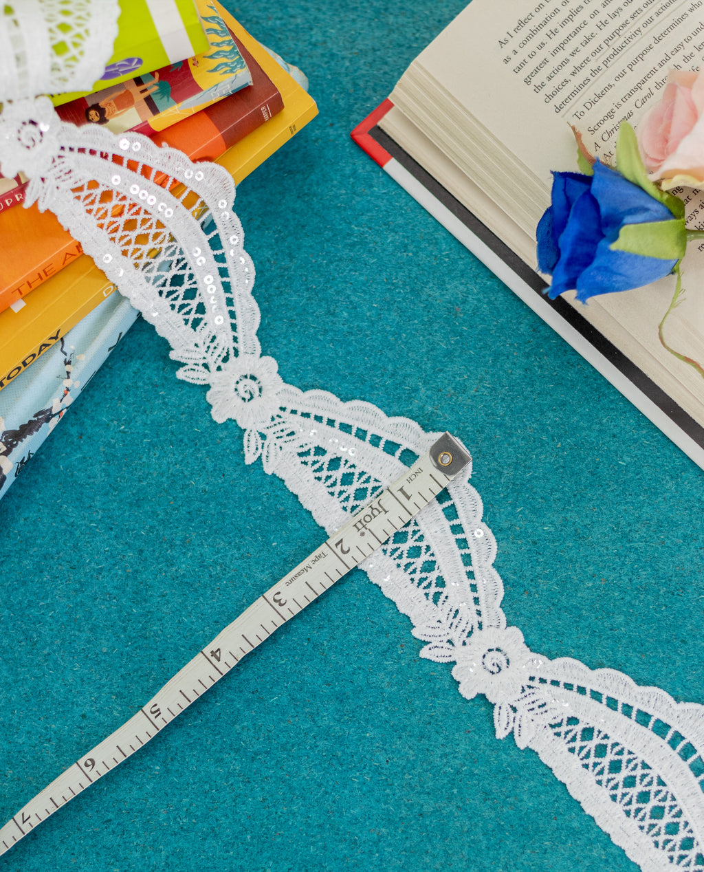 GPO Lace - Garland Floral Pattern & Sequin Highlights (Width - 2 Inch)