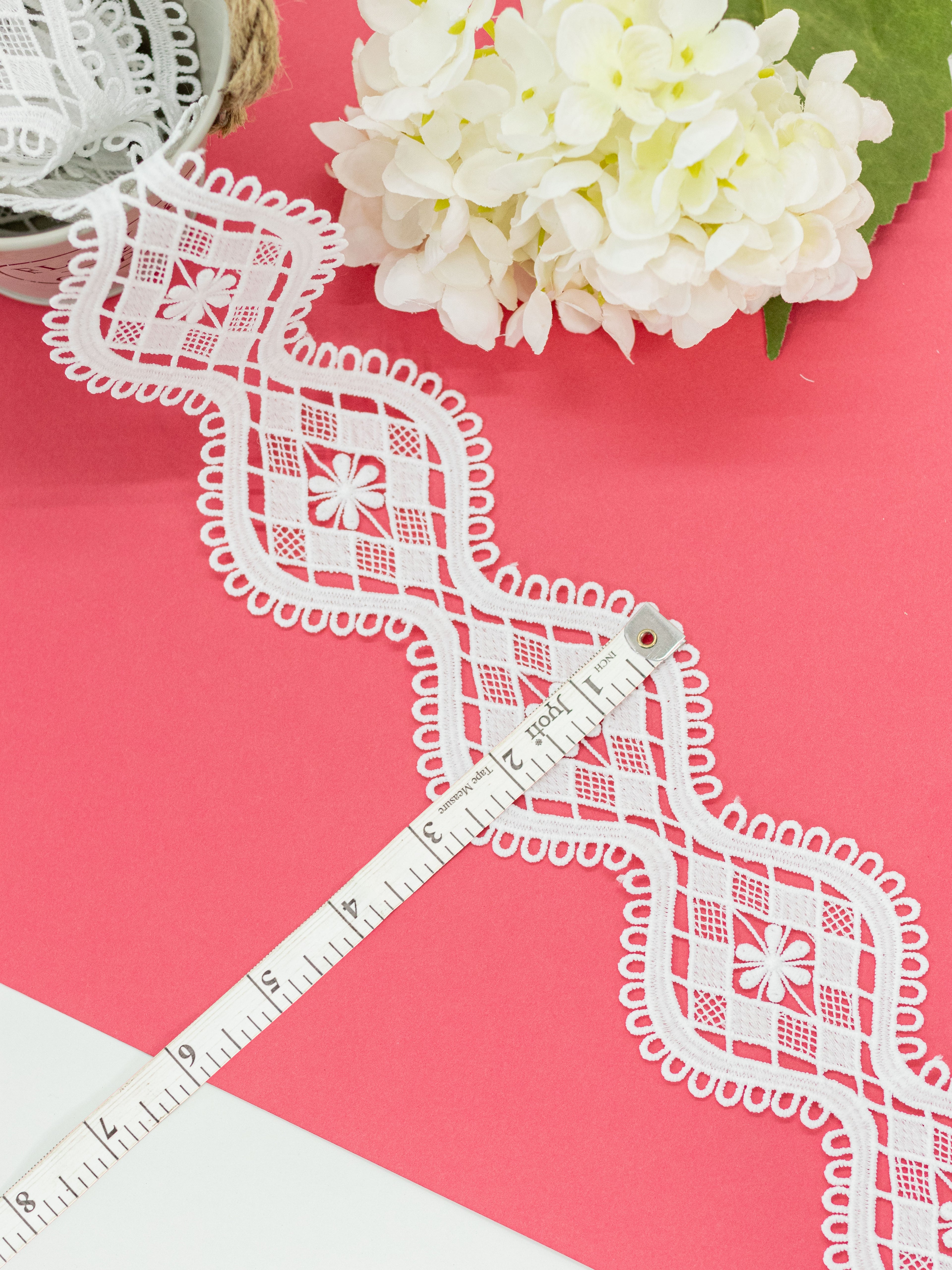 GPO Lace - Diamond Check & Curved Scallop Pattern (Width - 2.5 Inch)