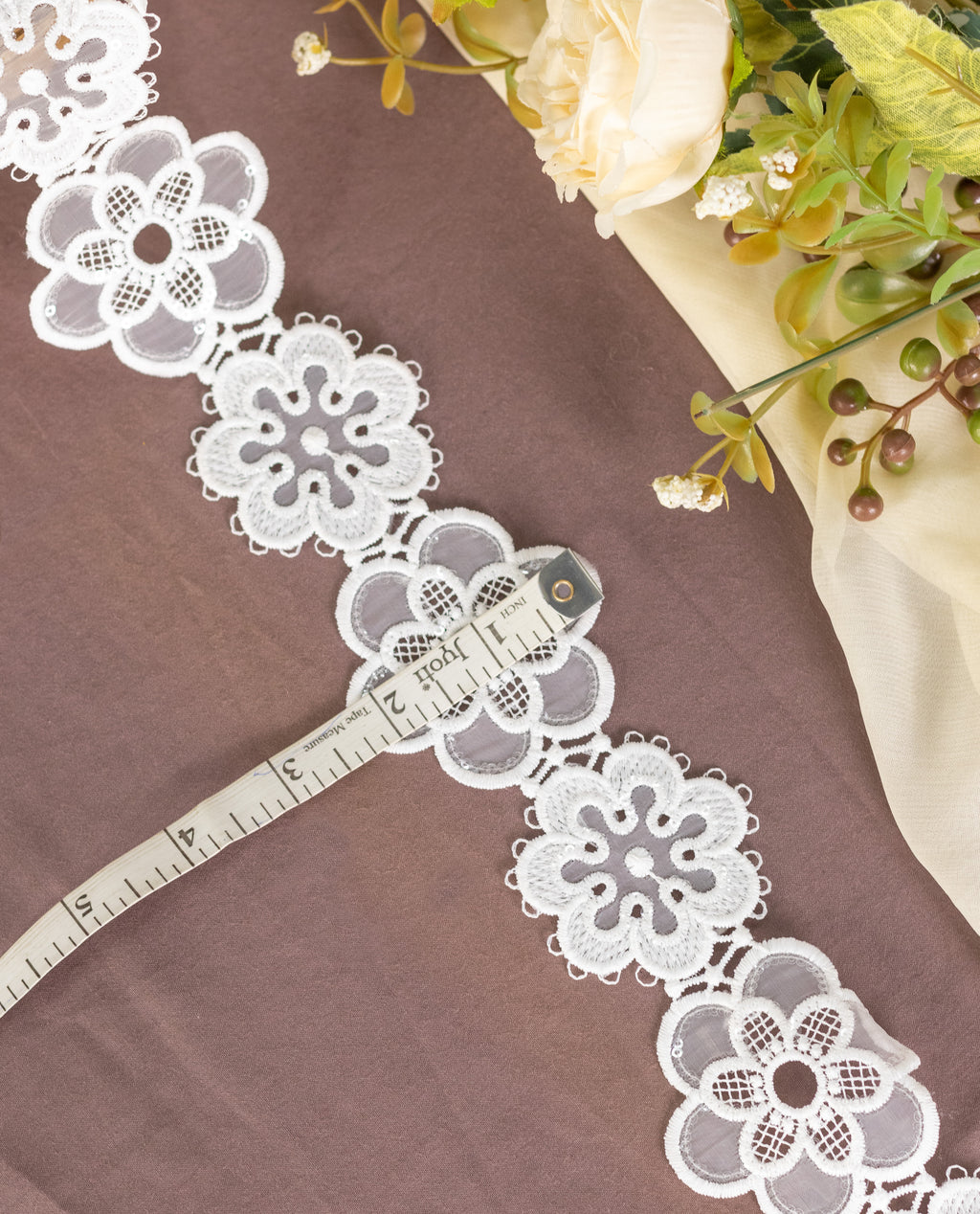 Organza Lace - Cutwork Organza flowers in series with sequins (Width - 2 inch)