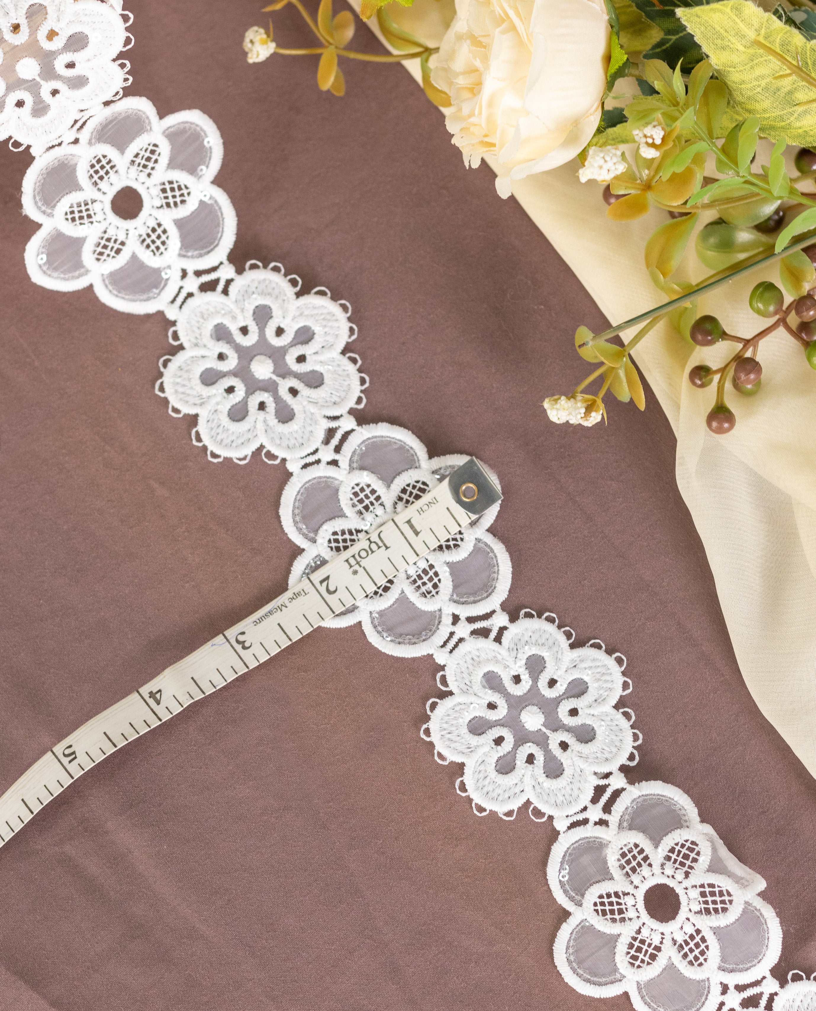 Organza Lace - Cutwork Organza flowers in series with sequins (Width - 2 inch)
