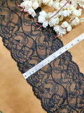 Elastic Lace - Black Floral Lycra Lace (Width - 6.5 inch)