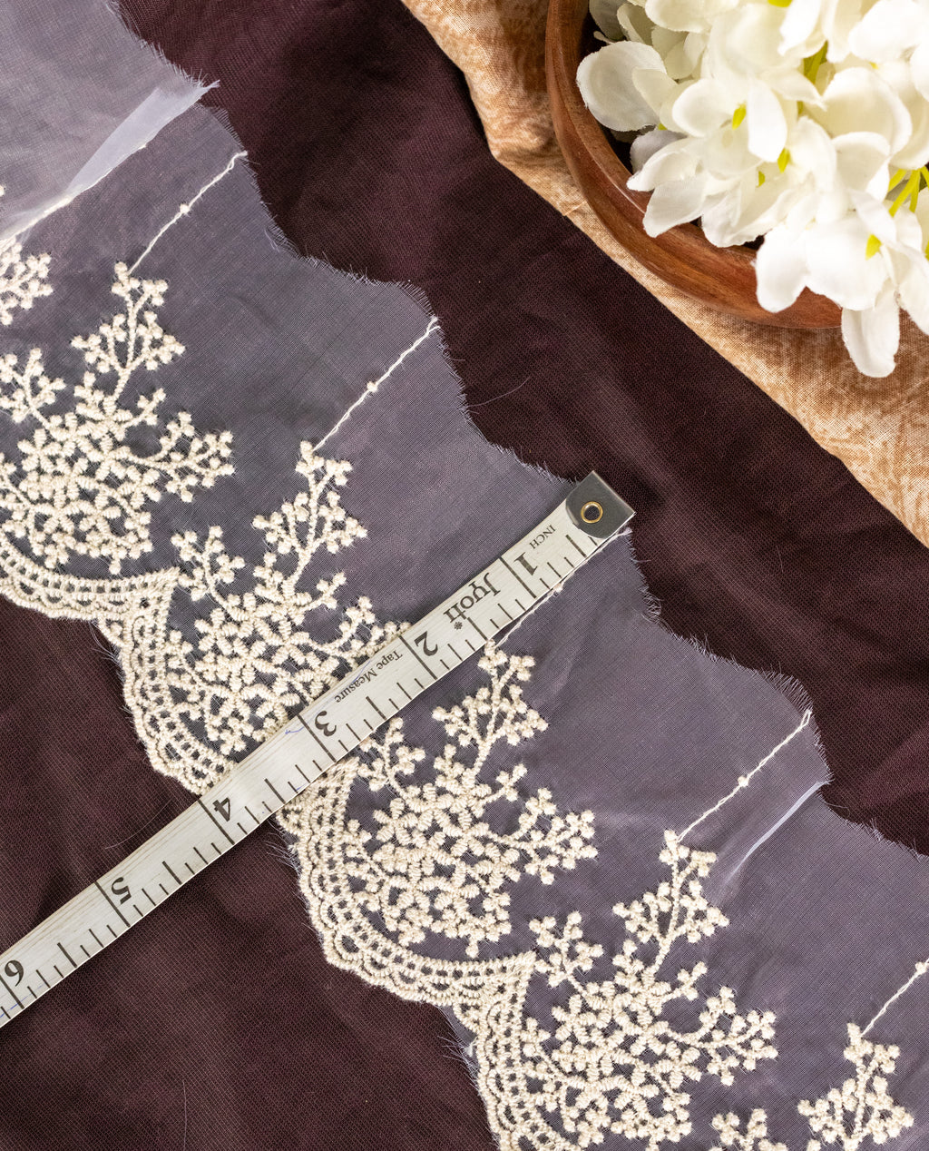 Organza Lace - Cotton Embroidered Organza Lace (Kora) (Width - 4 inch )