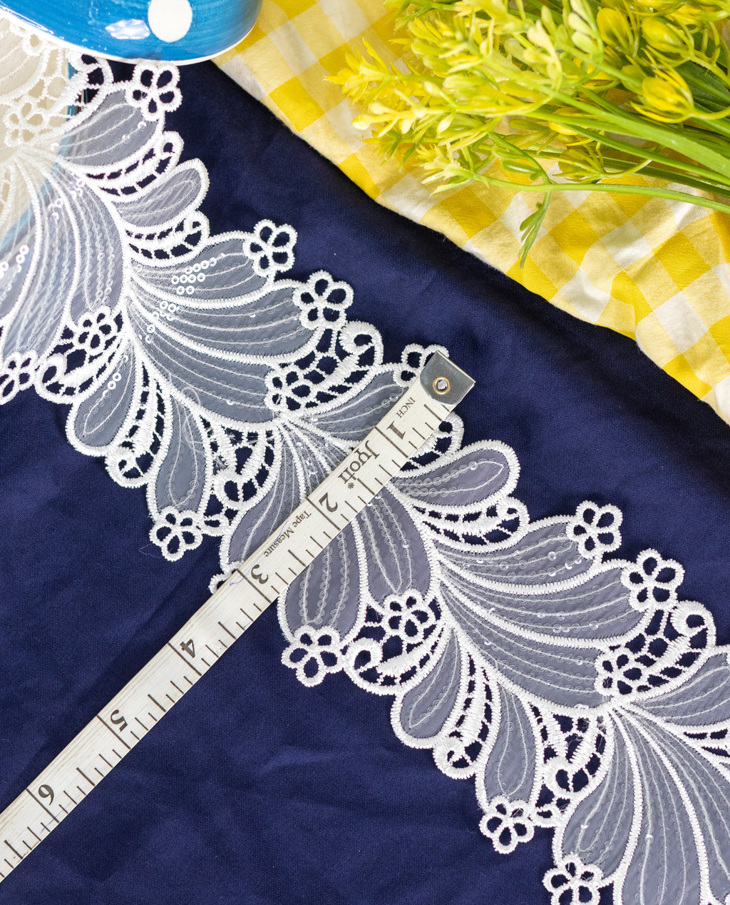Organza Lace - Abstract Cutwork Organza Lace with sequins (Width - 3.5 inch)