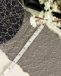 Net Lace - Off White Roses Embroidered on Black Net Lace (Width - 6 inch)