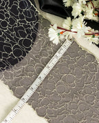 Net Lace - Off White Roses Embroidered on Black Net Lace (Width - 6 inch)