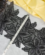 Organza Lace - Black Floral Motif Border with Sequins (Width - 7 inch)