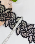 Net Lace - White/Black Cording lace with Gold Zari (Width - 5 inch)