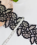 Net Lace - White/Black Cording lace with Gold Zari (Width - 5 inch)