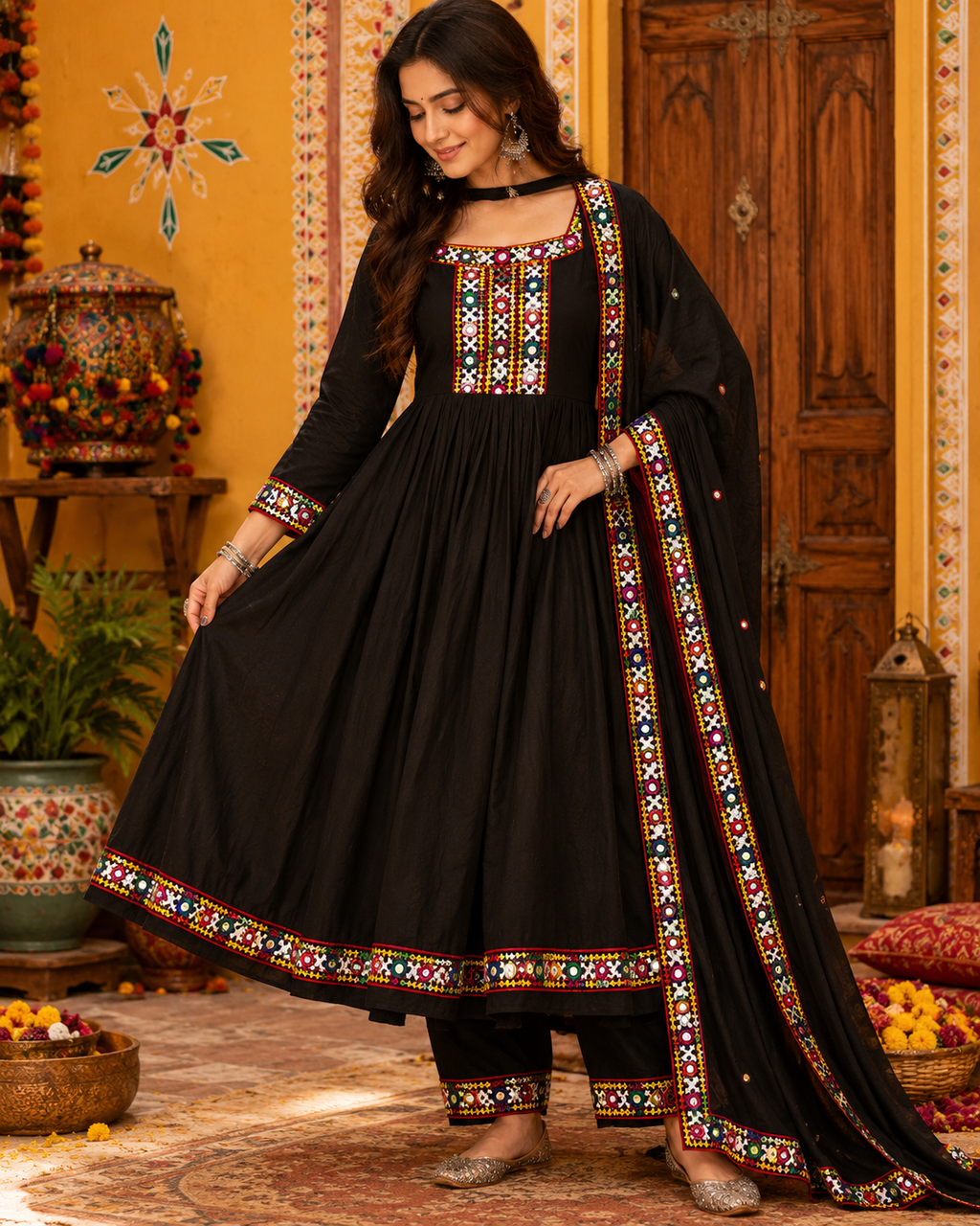 Multicolour Ethnic mirror work lace 9 mtr (Width - 2 inch)