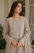 White Embroidered Kurti Front Neck Panel with Sequin Work