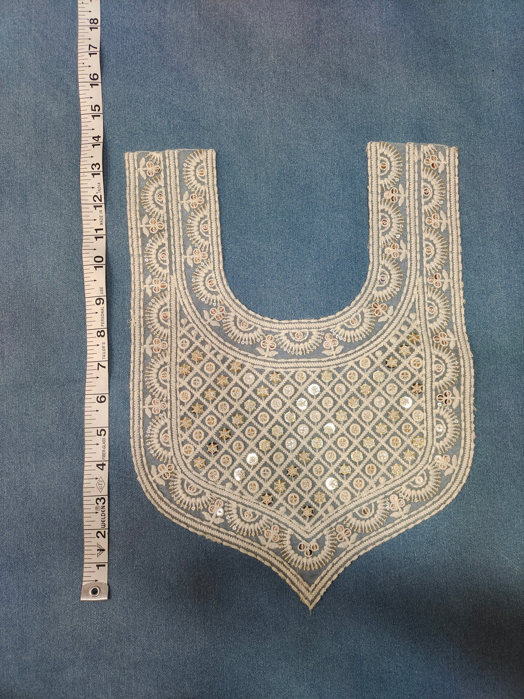 Ivory Embroidered Kurti Front Neck Panel with Sequin & Thread Work