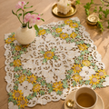 Sunflower Floral Lace Embroidered Square Table Cover (34 × 34 Inch)