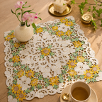Sunflower Floral Lace Embroidered Square Table Cover (34 × 34 Inch)