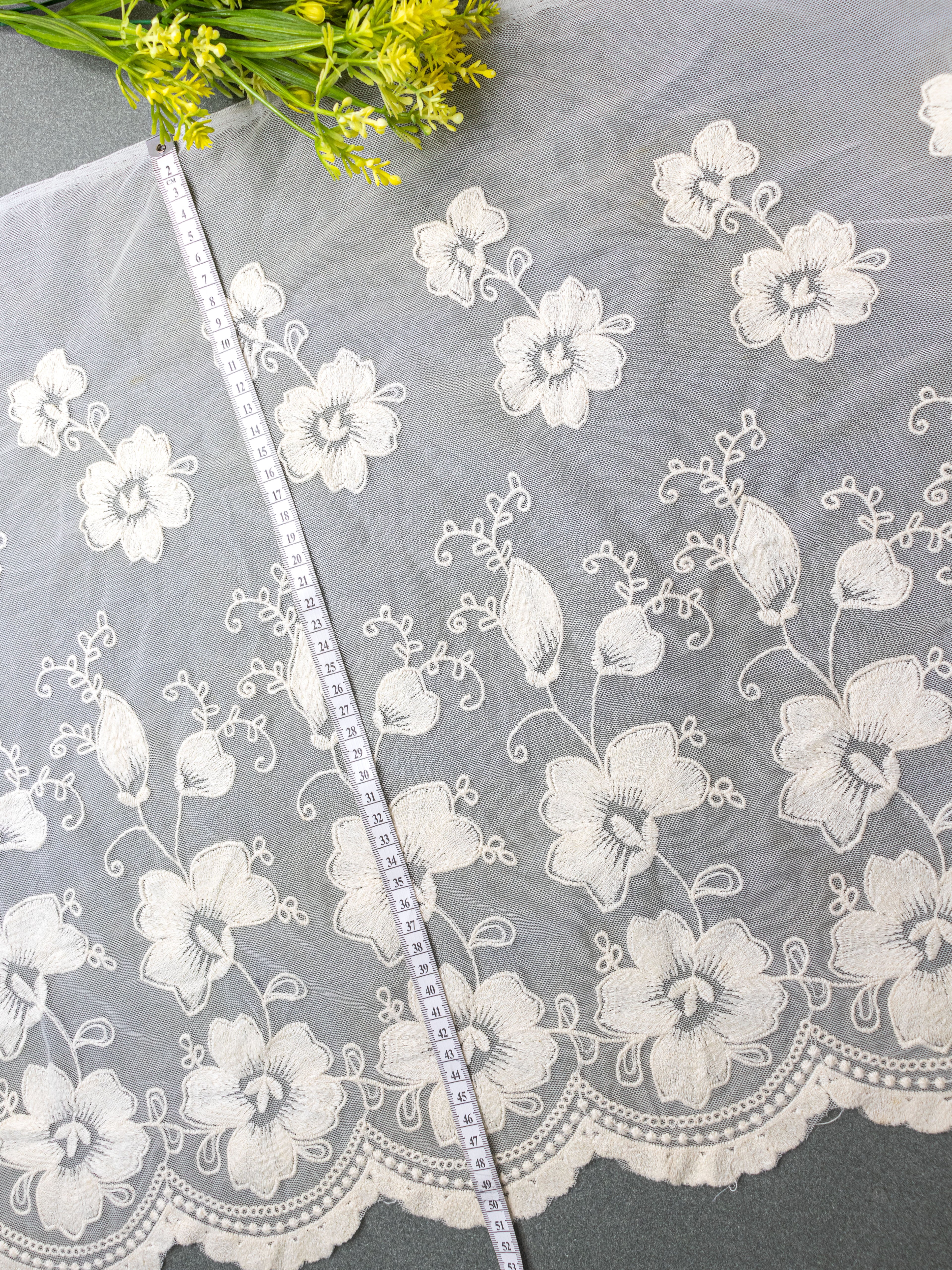 Net Lace - Broad Embroidered net lace with floral motifs (Width - 20 inch)