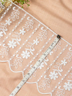 Net Lace - Vertical lines Embroidered net lace with sequins (Width - 7 inch)