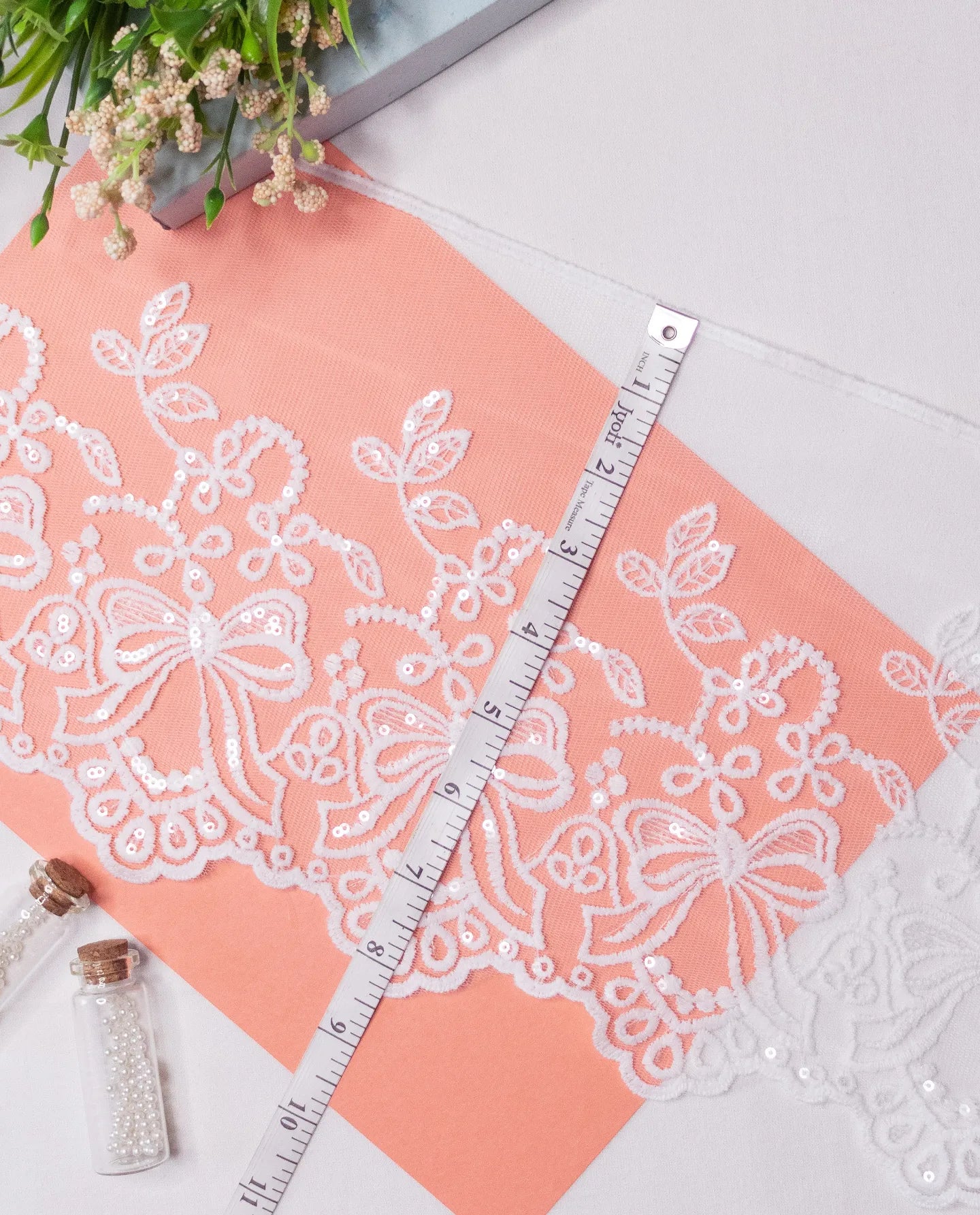 Net Lace - Embroidered Bow net Lace with sequins (Width - 8 inch)