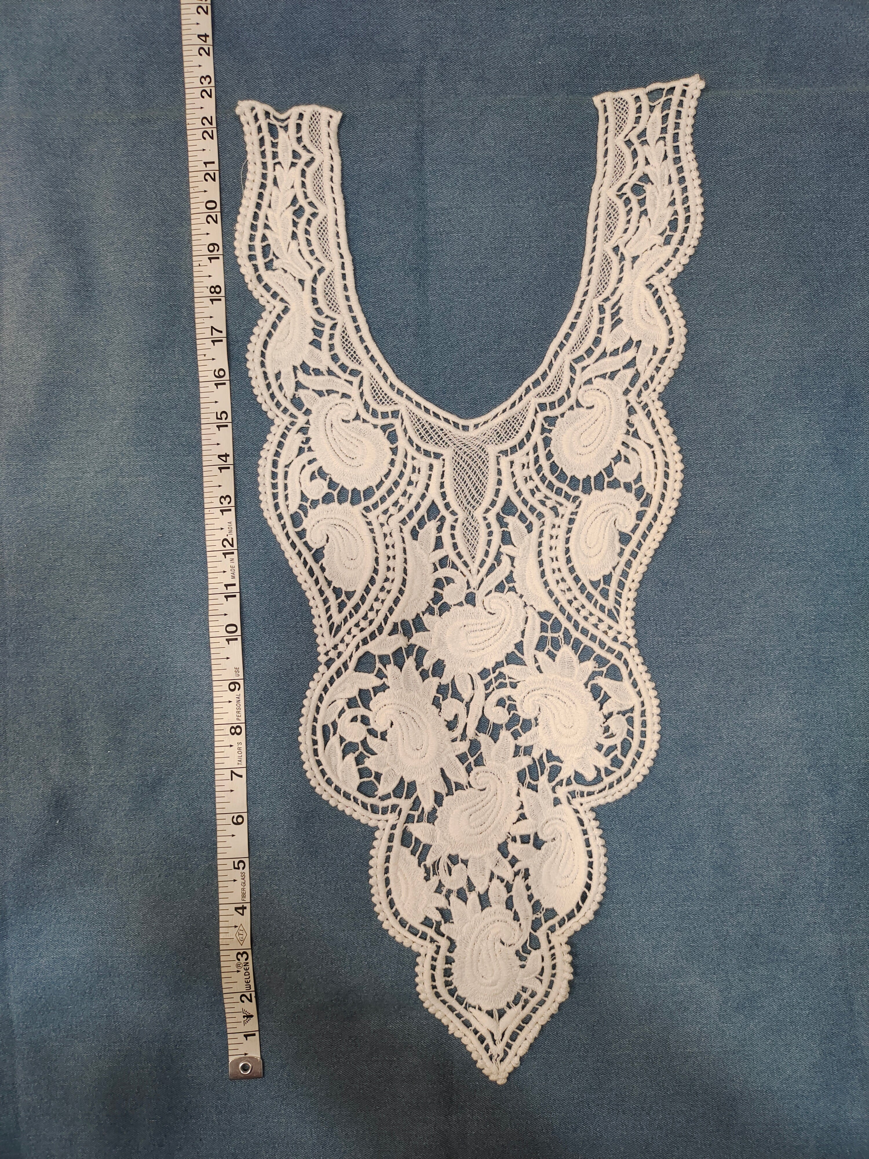 Ivory Heavy Embroidered Kurti Front Neck Panel with Paisley Thread Work