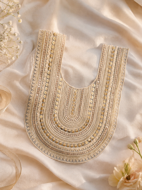 Cream Embroidered Kurti Front Neck Panel with Zari & Sequin Work