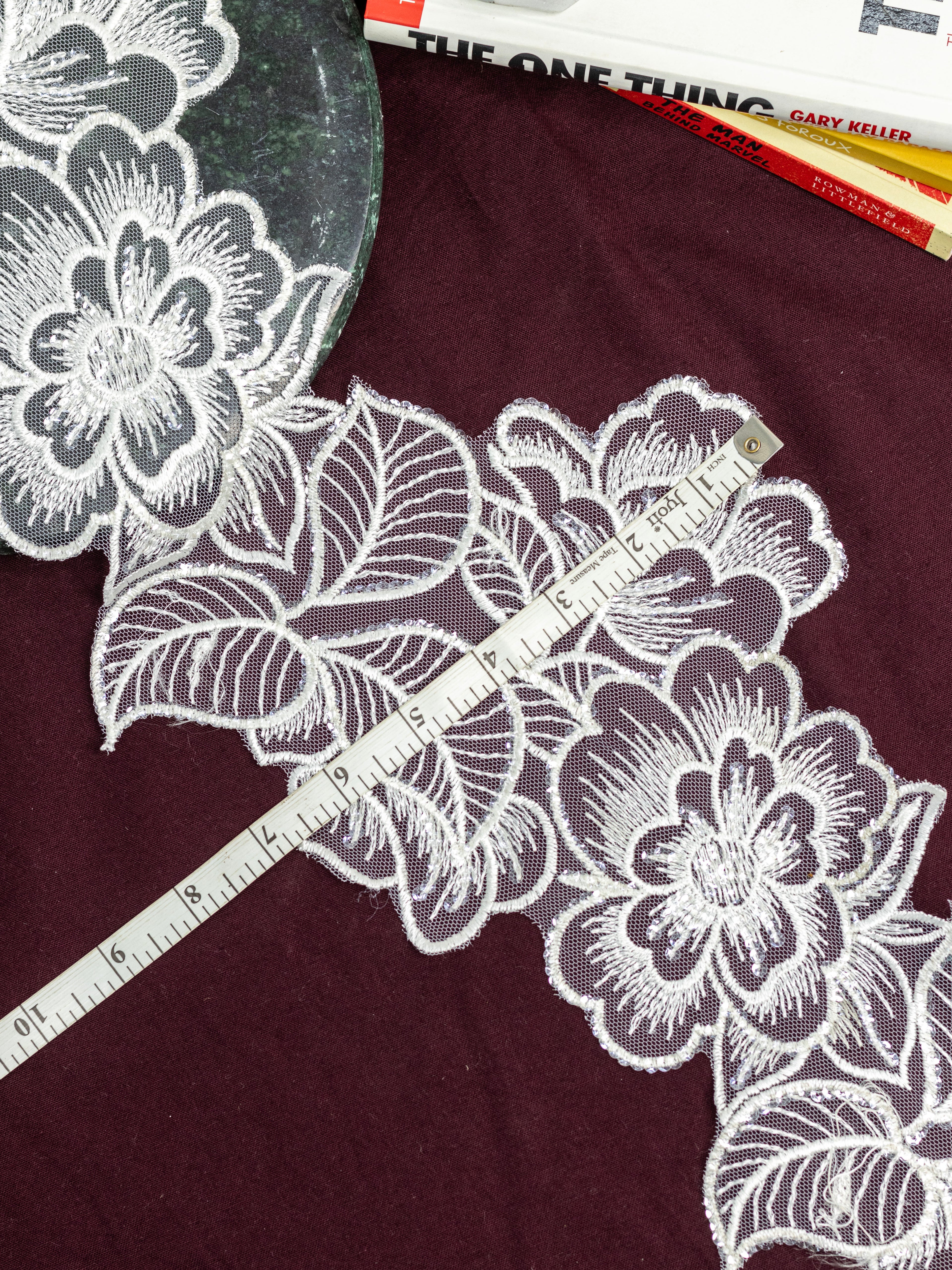 Net Lace - Floral Motifs Broad Lace with sequins (Width - 6 inch )