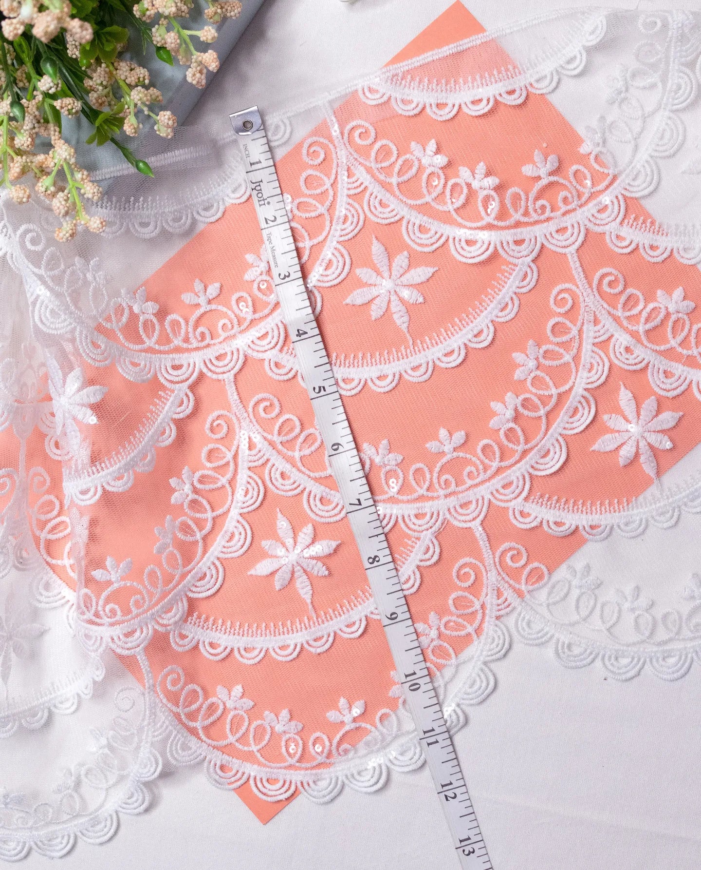 Net Lace - Scales Design Broad scalloped Net Lace with sequins (Width - 11 inch)