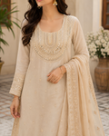 Cream Embroidered Kurti Front Neck Panel with Zari & Sequin Work