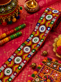 Floral mirror work embroidered lace 9 mtr (Width 3 inch)