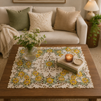 Sunflower Floral Lace Embroidered Square Table Cover (34 × 34 Inch)