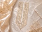 Cream Embroidered V-Neck Lace Patch with Sequin Work