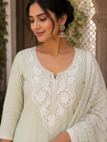 Ivory Heavy Embroidered Kurti Front Neck Panel with Paisley Thread Work