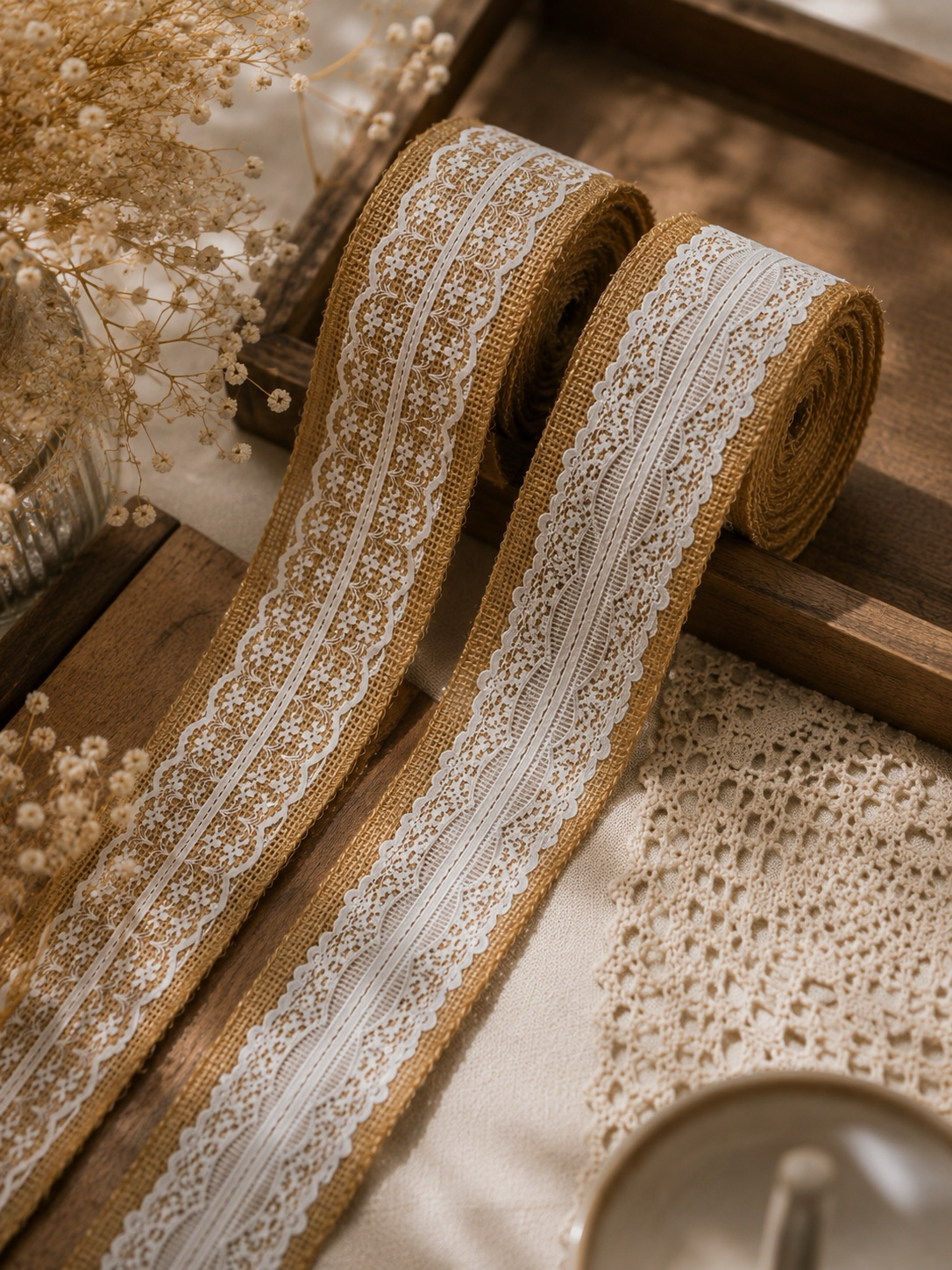 Rustic Net Lace on Burlap Belt