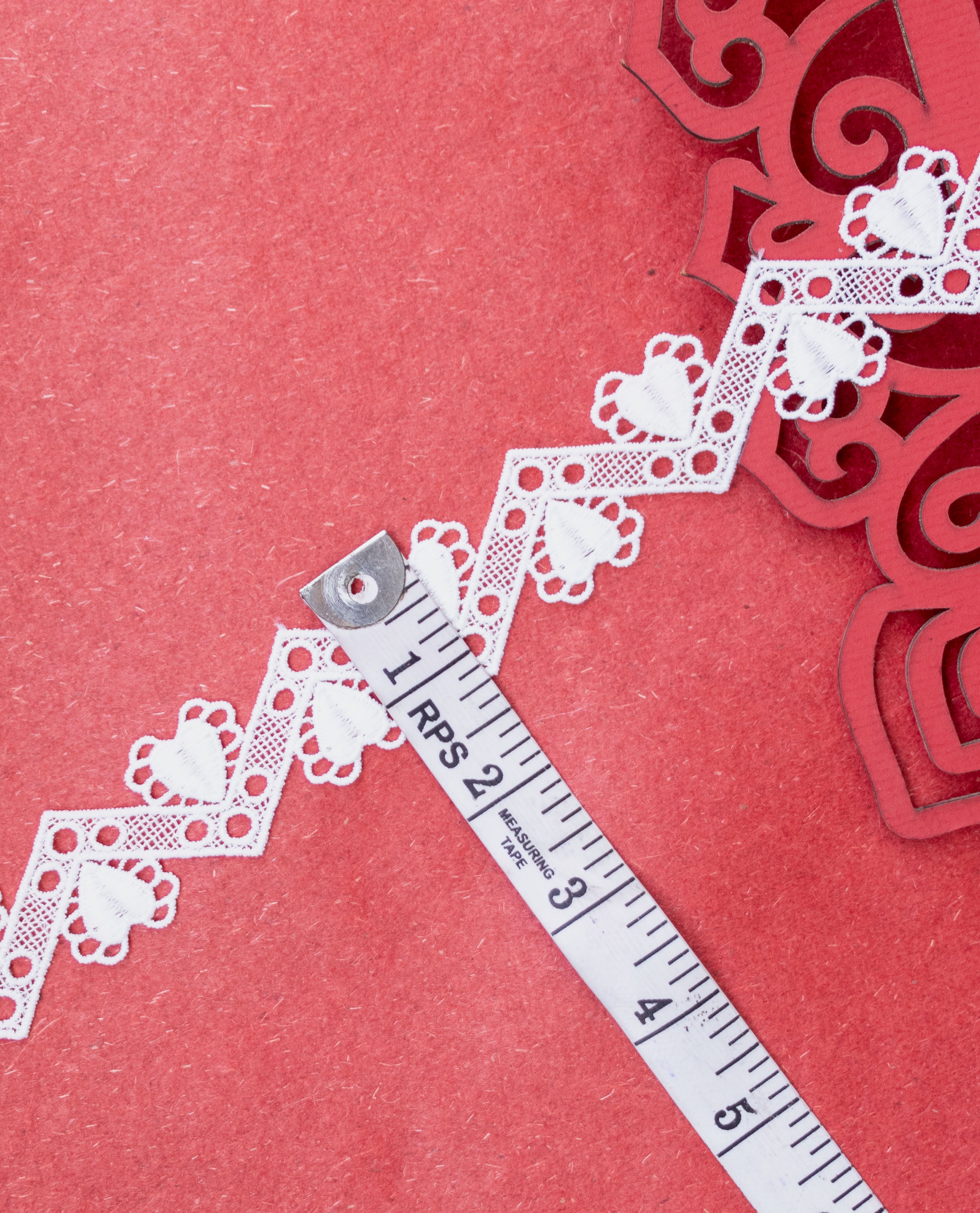 GPO Lace - Heart Motifs on Chevron Pattern (Width - 2 Inch)