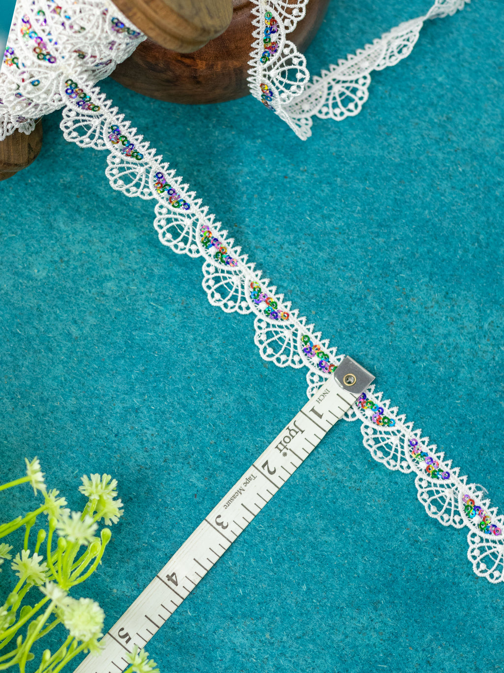 GPO Lace - Rainbow Sequin Floral Scallop Edging (Width - 1 Inch)