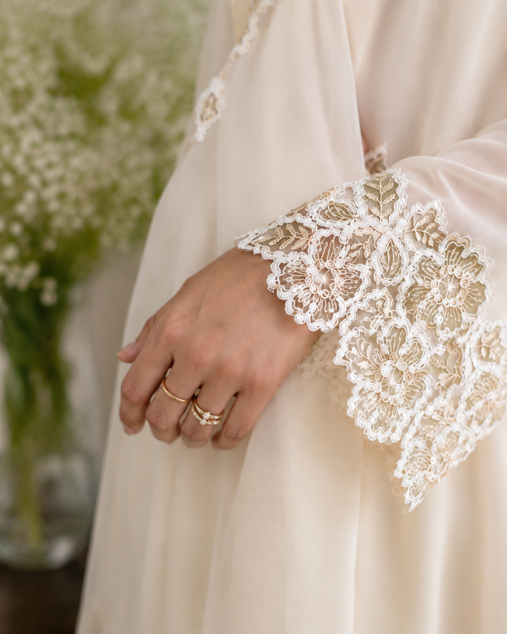 Net Lace - White/Black Cording lace with Gold Zari (Width - 5 inch)