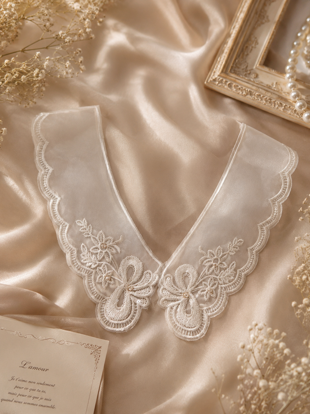 White Embroidered V-Neck Collar Lace Applique Pair with Sequin & Stone Wo