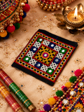 Multicolour mirror work square appliqué 4”