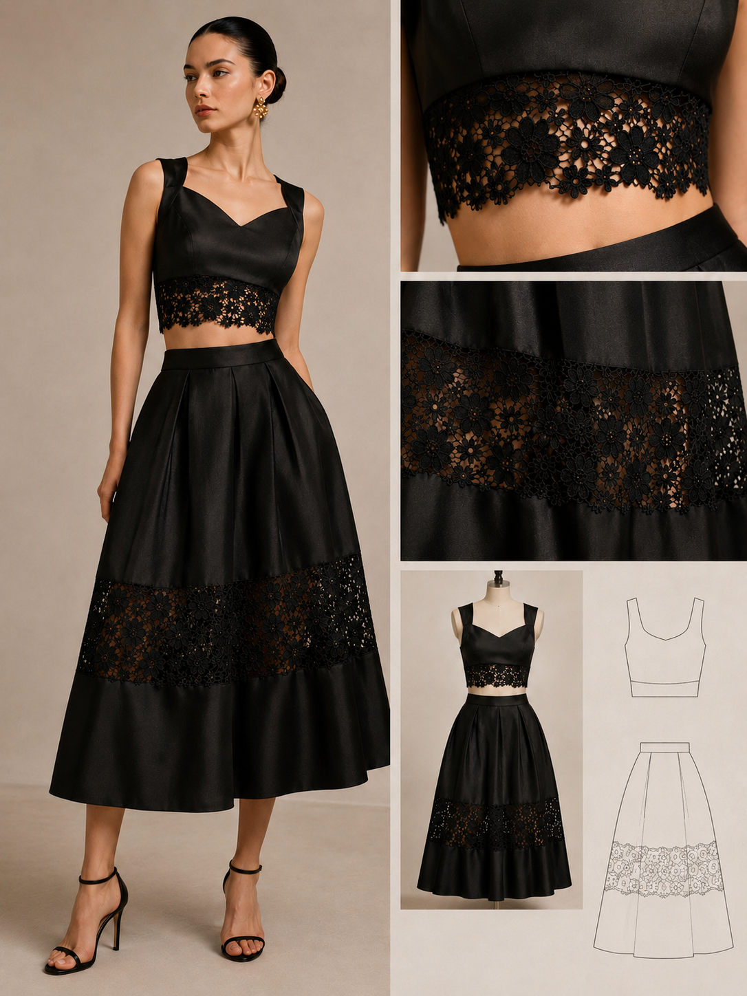 Guipure Lace - Broad floral shining Black Border (width-14.5”)