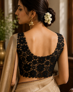 Guipure Lace - Broad floral shining Black Border (width-14.5”)