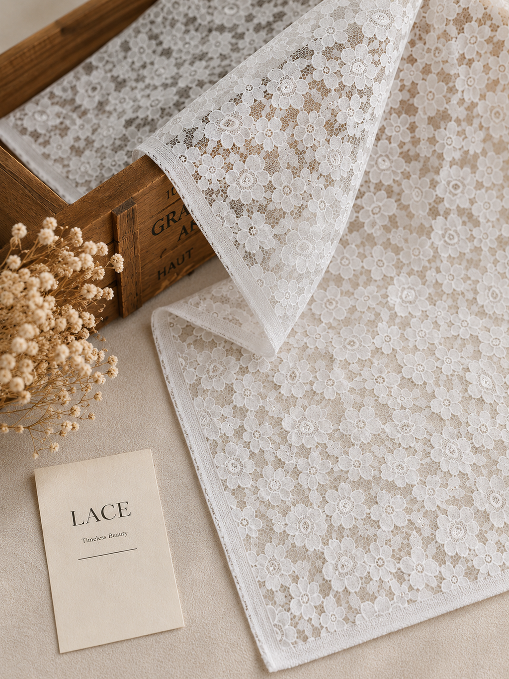 Small Flowers all over Chantilly Lace Fabric (Width - 56 inch)