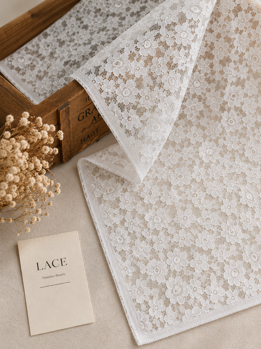 Small Flowers all over Chantilly Lace Fabric (Width - 56 inch)