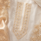 White Floral Embroidered V-Neck Lace Patch with Sequin Work
