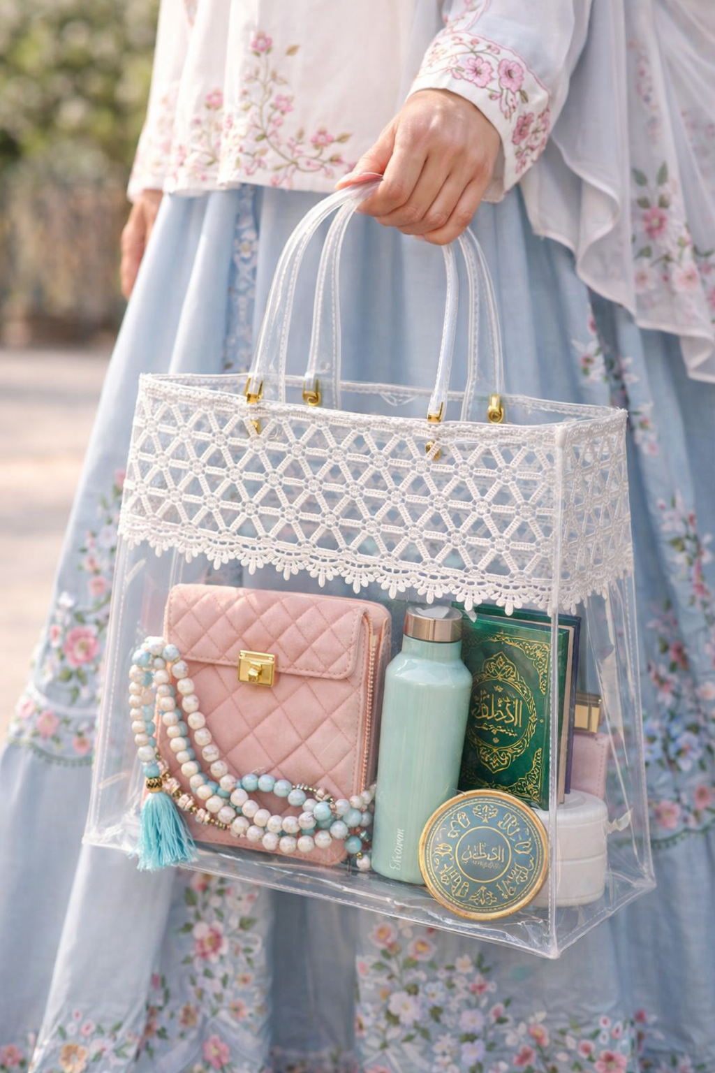 Transparent Lacey Multipurpose tote bag