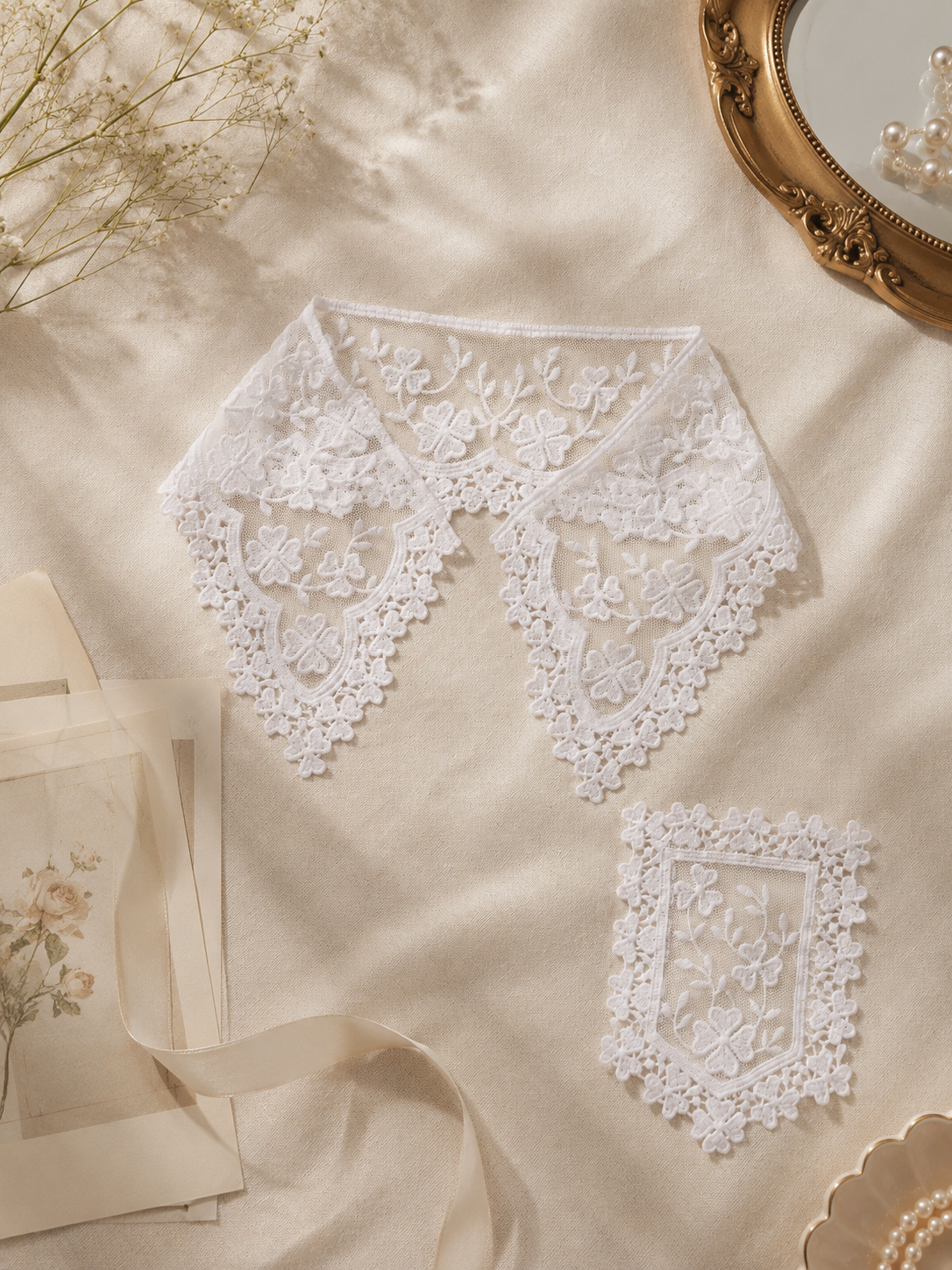 Embroidered Net Collar and Pocket Combo