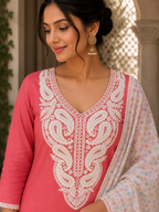 Ivory Heavy Paisley Embroidered Kurti Front Neck Panel