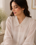 White Floral Embroidered Collar Lace Applique Pair with Loop Border