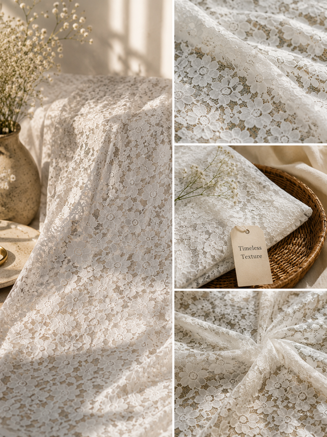 Small Flowers all over Chantilly Lace Fabric (Width - 56 inch)