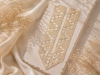 Cream Embroidered V-Neck Lace Patch with Sequin Work
