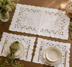 White Floral Lace Cutwork Table Mat & Placemat Set (7-Piece Set) (1 Large Center Table Mat + 6 Small Placemats)